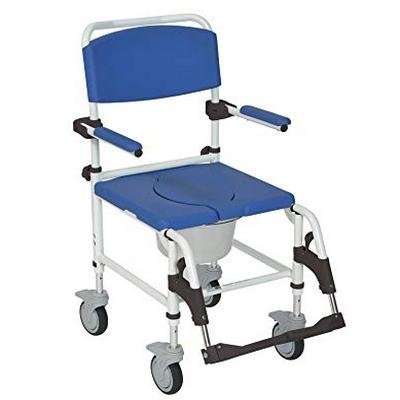 Attendant propelled Shower + commode chair with 4 wheels (brake) + removable arms. For hire in Marbella - Costa del sol * commode potty and lid not included.